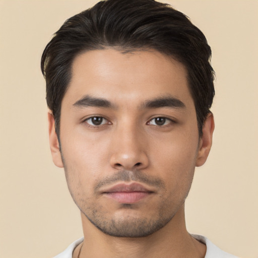 Neutral asian young-adult male with short  black hair and brown eyes