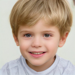 Joyful white child male with short  brown hair and brown eyes