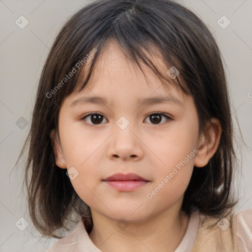 Neutral white child female with medium  brown hair and brown eyes