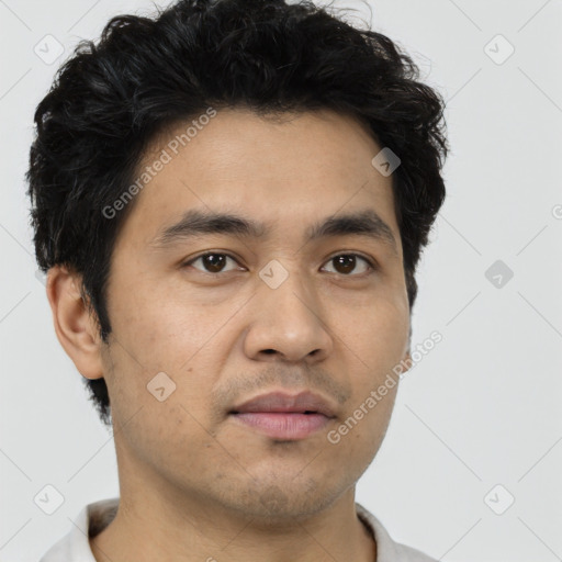 Neutral asian young-adult male with short  black hair and brown eyes