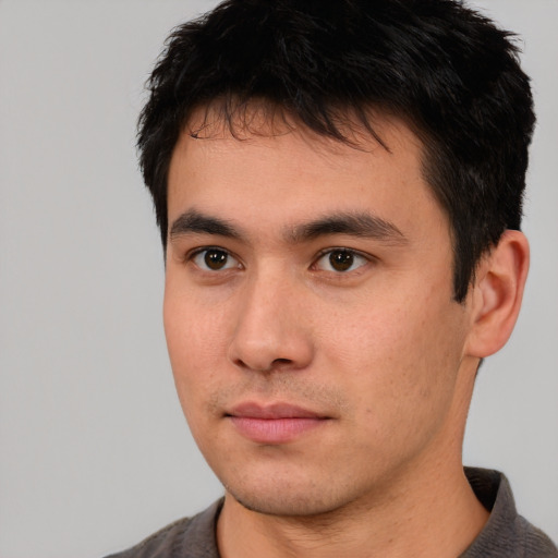 Neutral asian young-adult male with short  brown hair and brown eyes