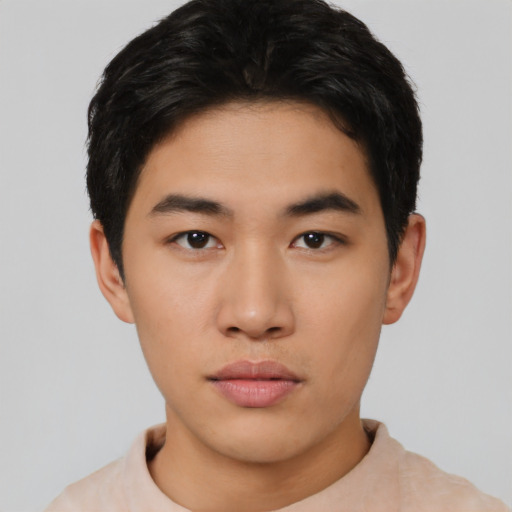 Neutral asian young-adult male with short  black hair and brown eyes