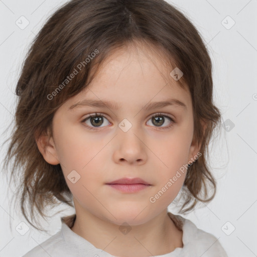 Neutral white child female with medium  brown hair and brown eyes