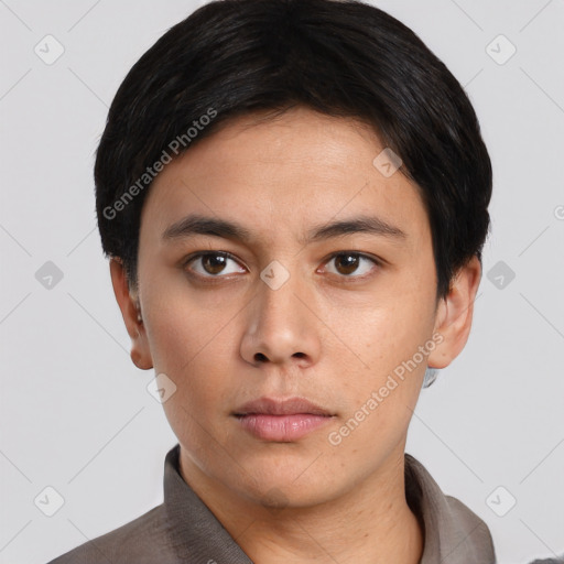 Neutral asian young-adult male with short  black hair and brown eyes