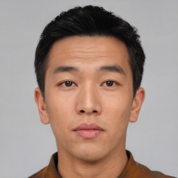 Neutral asian young-adult male with short  black hair and brown eyes