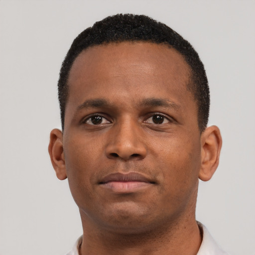 Neutral black young-adult male with short  brown hair and brown eyes