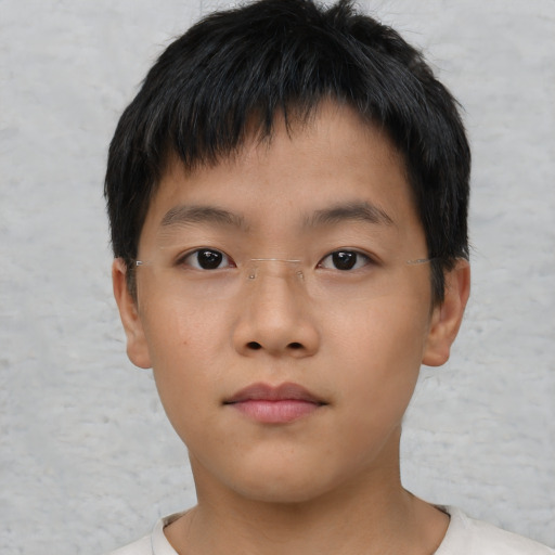 Neutral asian young-adult male with short  brown hair and brown eyes