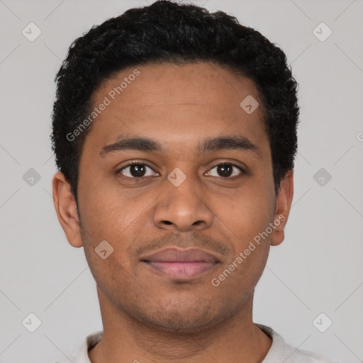 Neutral latino young-adult male with short  brown hair and brown eyes