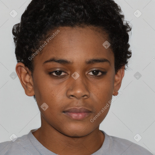 Neutral black young-adult female with short  brown hair and brown eyes