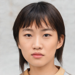 Neutral asian young-adult female with medium  brown hair and brown eyes
