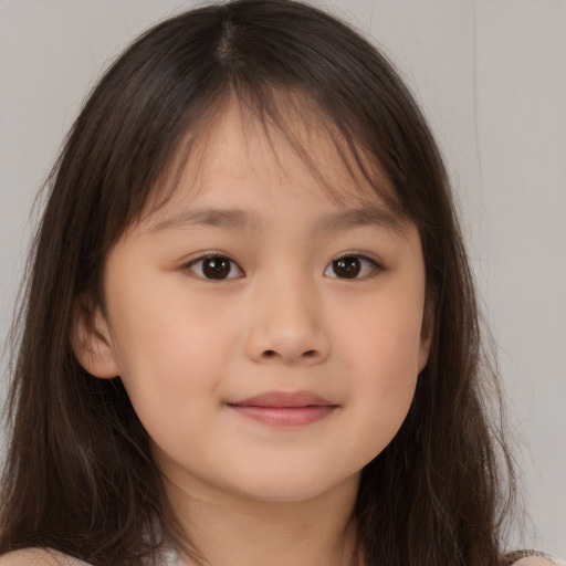 Neutral white child female with long  brown hair and brown eyes