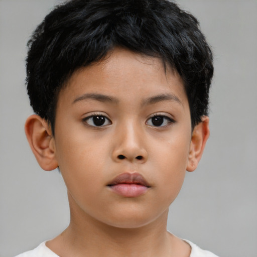 Neutral asian child female with short  brown hair and brown eyes