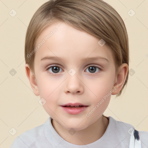 Neutral white child female with short  brown hair and brown eyes