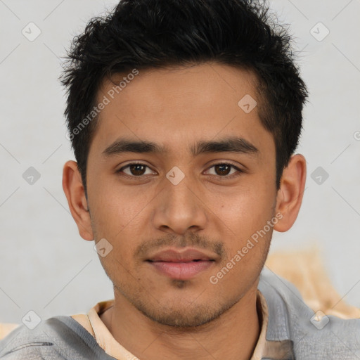 Neutral asian young-adult male with short  brown hair and brown eyes