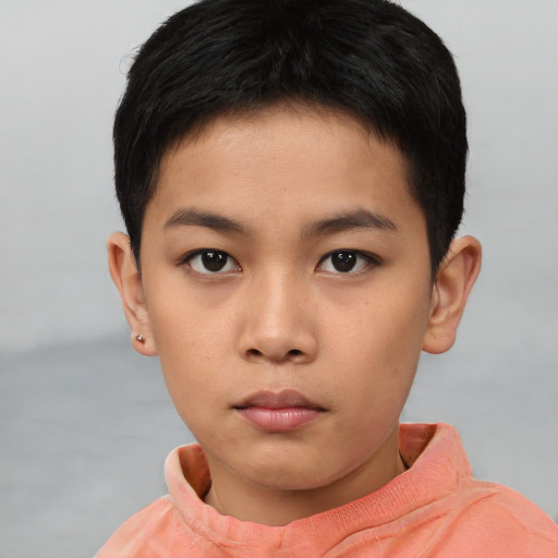 Neutral asian young-adult male with short  brown hair and brown eyes