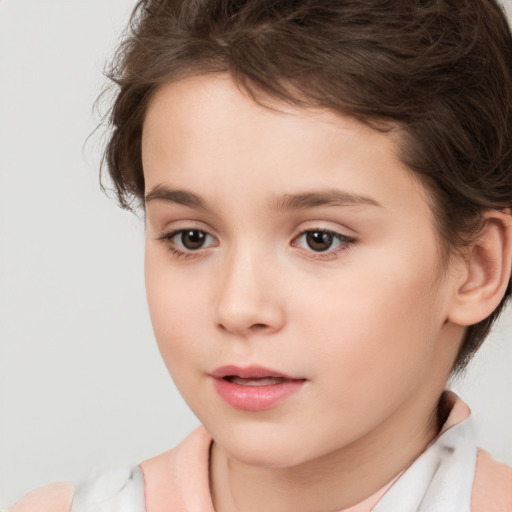 Neutral white child female with medium  brown hair and brown eyes