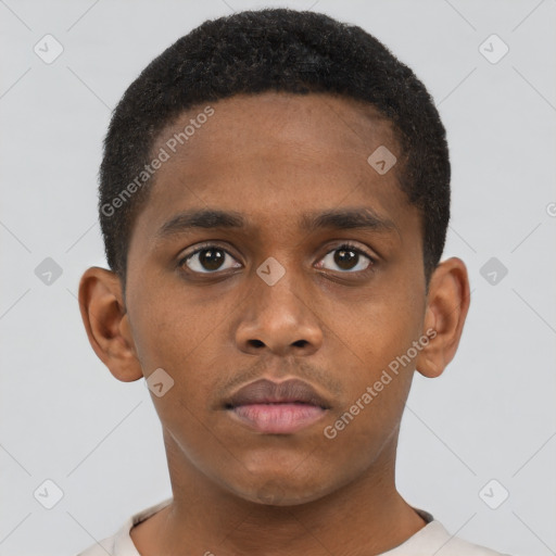 Neutral black young-adult male with short  brown hair and brown eyes