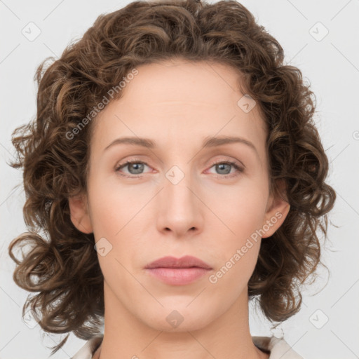 Neutral white young-adult female with medium  brown hair and green eyes