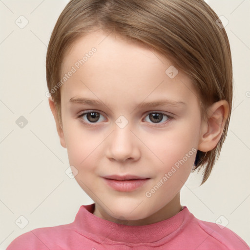 Neutral white child female with short  brown hair and brown eyes