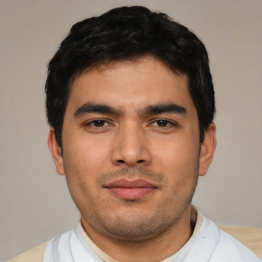 Neutral asian young-adult male with short  black hair and brown eyes