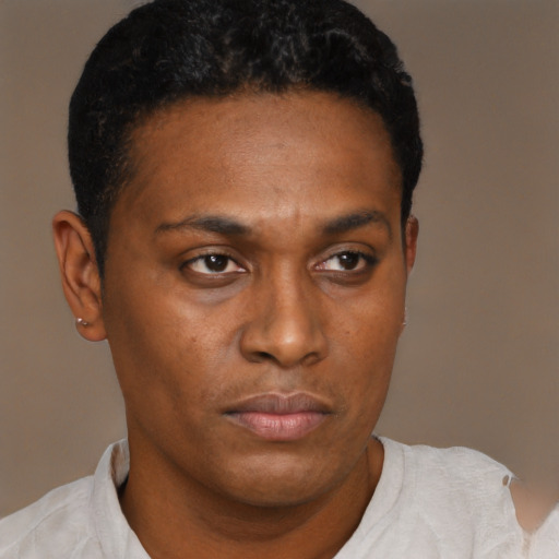 Neutral black young-adult male with short  brown hair and brown eyes