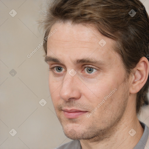 Neutral white adult male with short  brown hair and brown eyes