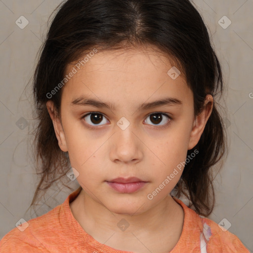 Neutral white child female with medium  brown hair and brown eyes