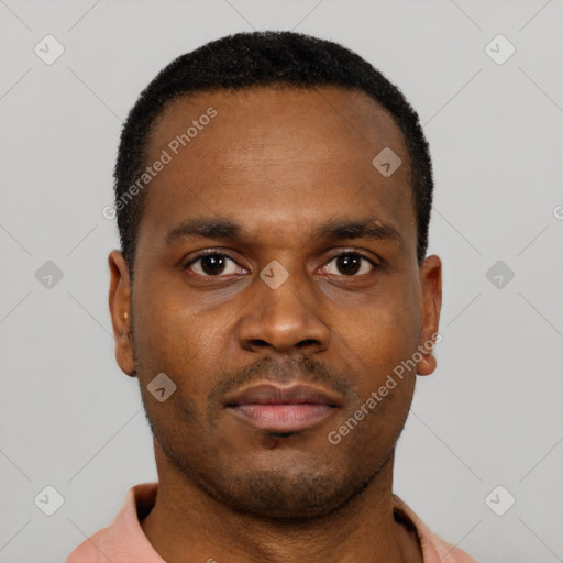 Neutral black young-adult male with short  brown hair and brown eyes