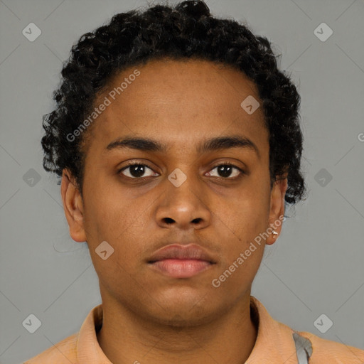 Neutral black young-adult male with short  brown hair and brown eyes