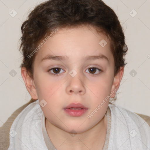 Neutral white child female with short  brown hair and brown eyes