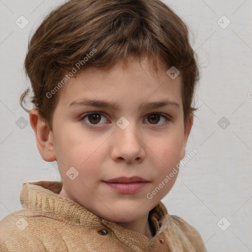 Neutral white child female with short  brown hair and grey eyes