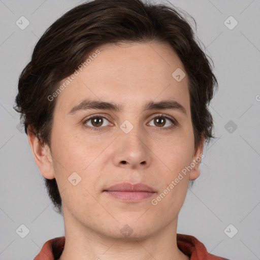 Neutral white young-adult male with medium  brown hair and brown eyes