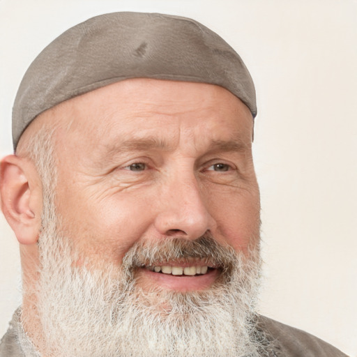 Joyful white middle-aged male with short  gray hair and grey eyes