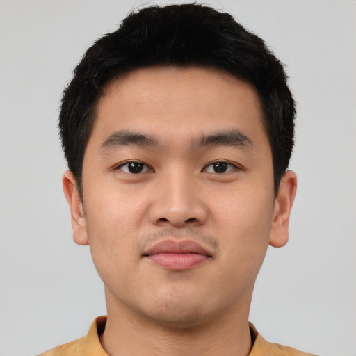 Neutral asian young-adult male with short  black hair and brown eyes