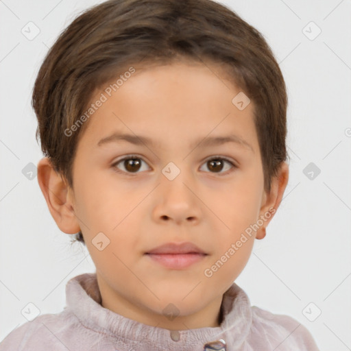 Neutral white child female with short  brown hair and brown eyes