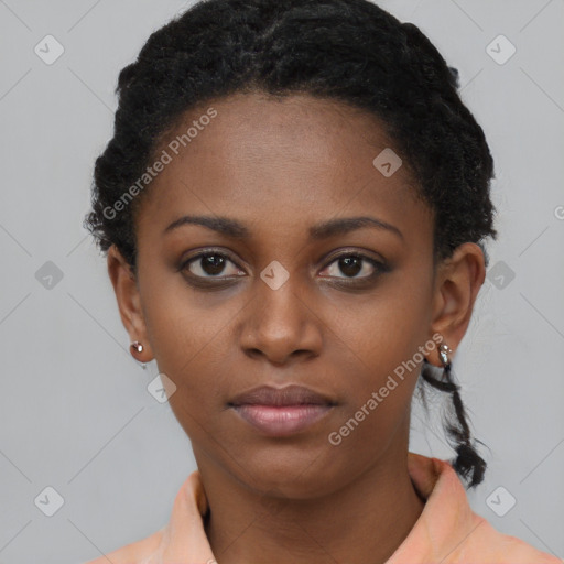 Neutral black young-adult female with short  brown hair and brown eyes