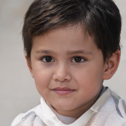 Joyful white child female with short  brown hair and brown eyes