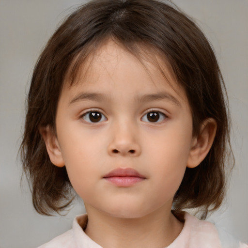 Neutral white child female with medium  brown hair and brown eyes