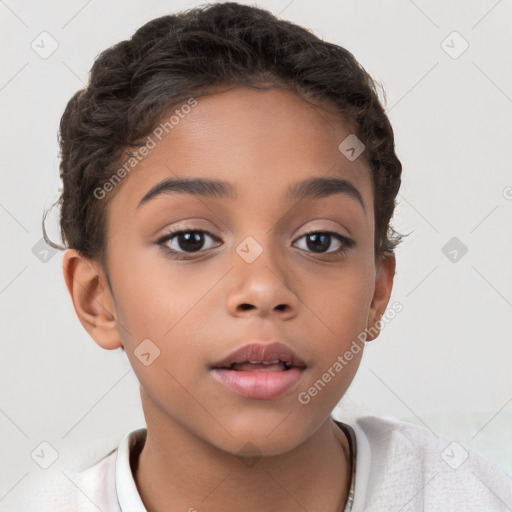 Neutral white child female with short  brown hair and brown eyes