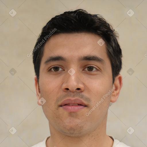 Neutral asian young-adult male with short  black hair and brown eyes