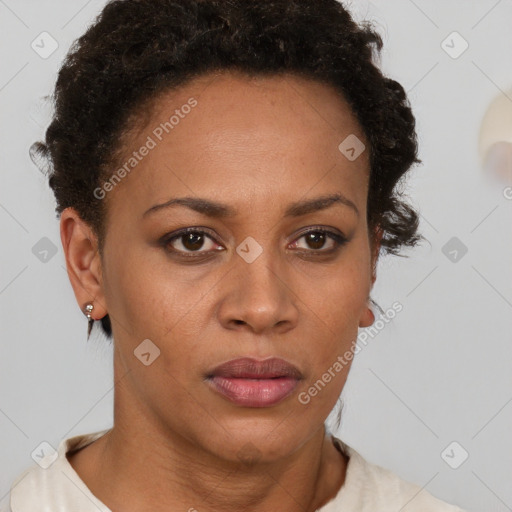 Neutral black young-adult female with short  brown hair and brown eyes