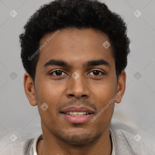 Neutral black young-adult male with short  brown hair and brown eyes