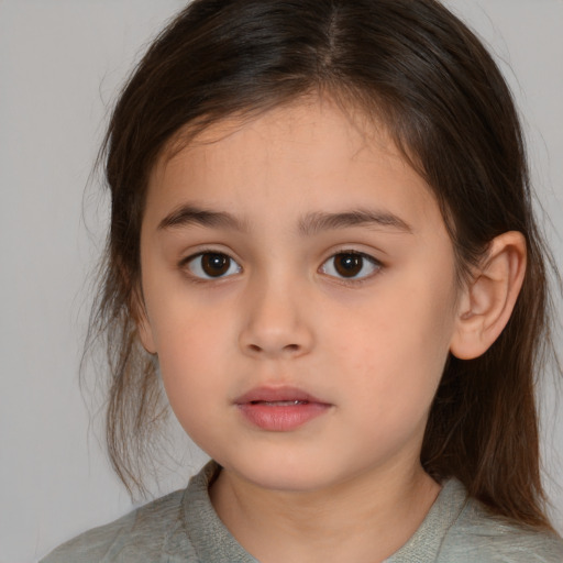 Neutral white child female with medium  brown hair and brown eyes