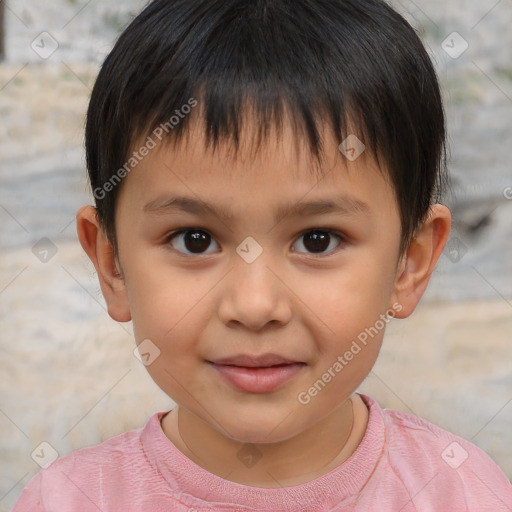 Joyful white child male with short  brown hair and brown eyes