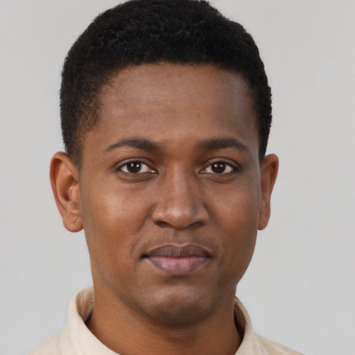Neutral black young-adult male with short  brown hair and brown eyes
