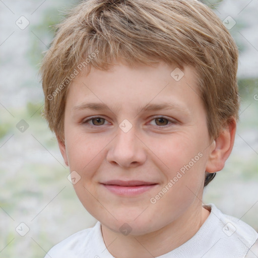 Joyful white child male with short  brown hair and brown eyes