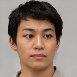 Neutral asian young-adult male with short  brown hair and brown eyes