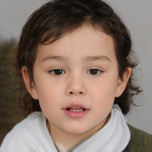 Neutral white child female with medium  brown hair and brown eyes