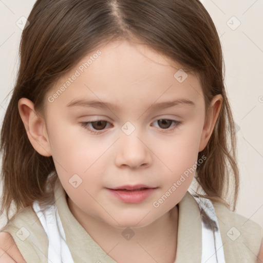 Neutral white child female with medium  brown hair and brown eyes