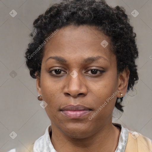 Neutral black young-adult female with short  brown hair and brown eyes